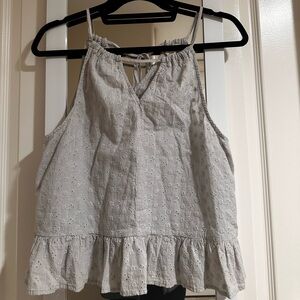 Caution To The Wind Light Gray Eyelet Blouse